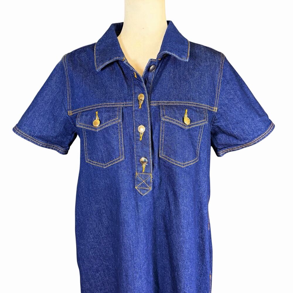 Loft Womens Denim Dress Shift Blue M S/S Western Cowgirl Country Pockets Casual - Picture 3 of 12